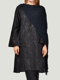 Crushed Dupatta-Dark Navy