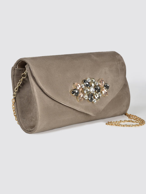 Embellished Suede Clutch
