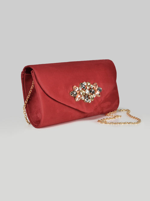 Embellished Suede Clutch